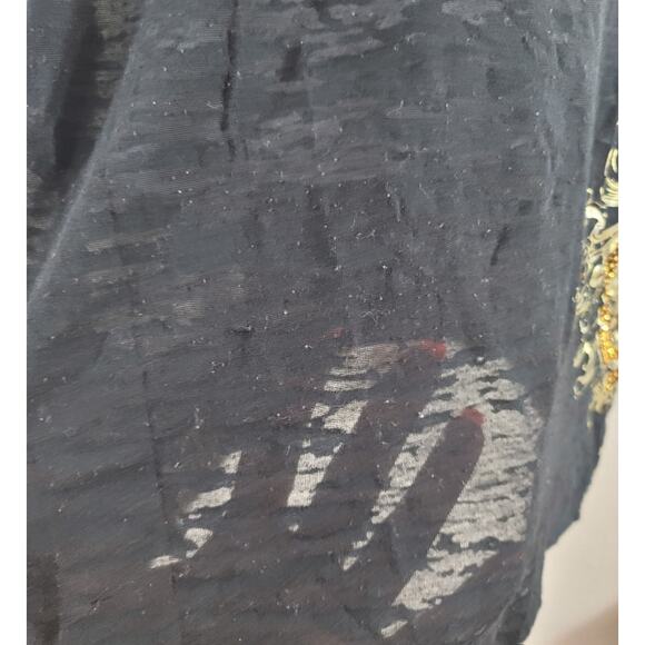 Fabulosity Black Gold Metal Studded Bodice Burnout Material Top 2X Lightweight - Picture 2 of 7